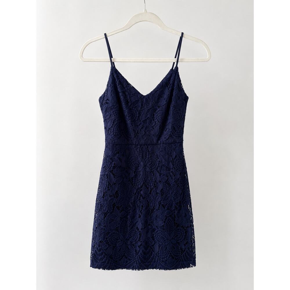 GUESS Los Angeles Navy Blue Lace Mini Dress Spaghetti Strap Size 0 - Picture 2 of 11